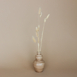 Hellbraune kleine Keramikvase mit Trockenblüten in natürlicher Form Modell "Fritz".