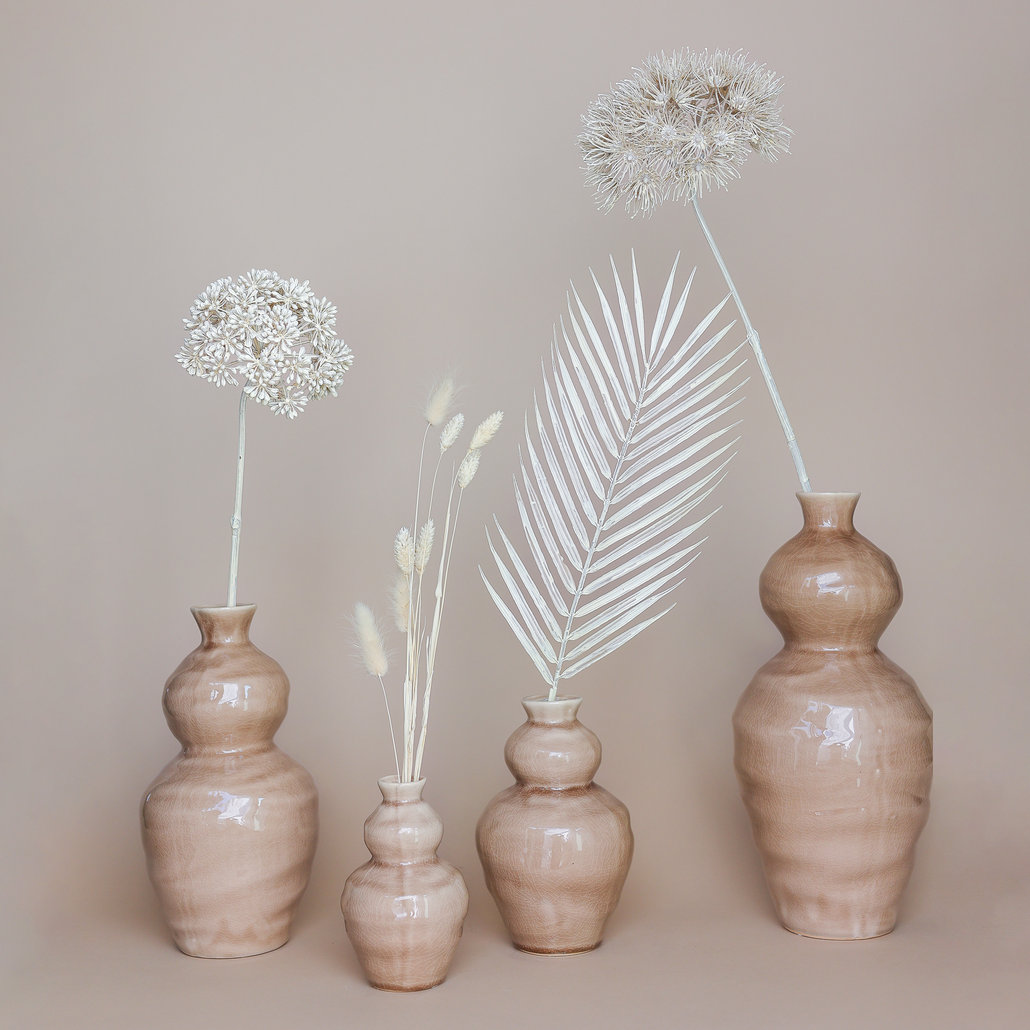 Keramik Fritz Felipa Vase – 14x28cm Set hellbraun & Design Eukalyptus Blüte